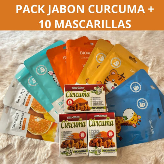 Pack 3 Cúrcuma + 10 mascarrillas